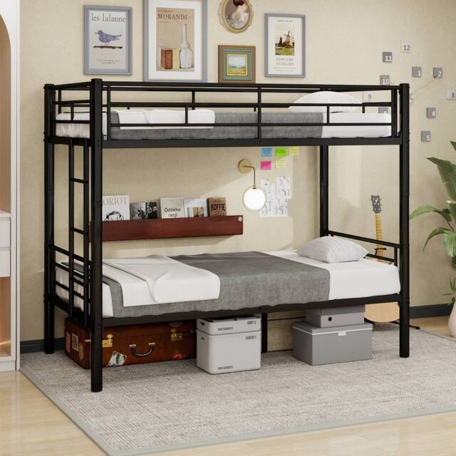 Matteo Black Reinforced Metal Space Saving Bunk Bed Frame - Size: Single - image 1