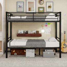 Matteo Black Reinforced Metal Space Saving Bunk Bed Frame - Size: Single - thumbnail 2