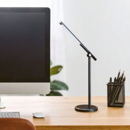 Orsina Black Aluminium Touch Lamp, Modern Rotatable Desk Lamp With Round Base, Sleek Touch-Control Table Light - thumbnail 1