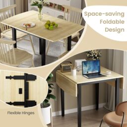 Costway Folding Dining Table Drop Leaf Tables Home Wood Kitchen Table with Foot Pad in Natural - thumbnail 6
