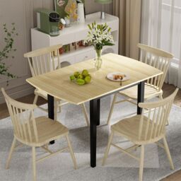 Costway Folding Dining Table Drop Leaf Tables Home Wood Kitchen Table with Foot Pad in Natural - thumbnail 4