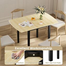 Costway Folding Dining Table Drop Leaf Tables Home Wood Kitchen Table with Foot Pad in Natural - thumbnail 5