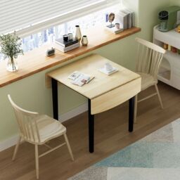 Costway Folding Dining Table Drop Leaf Tables Home Wood Kitchen Table with Foot Pad in Natural - thumbnail 3