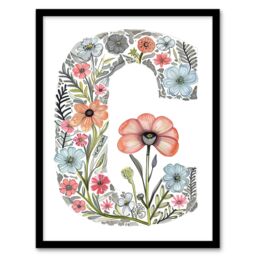 "Artery8 Women's Wall Art Print Letter C in Flowers Watercolour Poppy Nature Floral Word Art Framed - Size: W12"" x H16""" - thumbnail 1