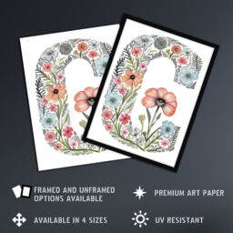 "Artery8 Women's Wall Art Print Letter C in Flowers Watercolour Poppy Nature Floral Word Art Framed - Size: W12"" x H16""" - thumbnail 2