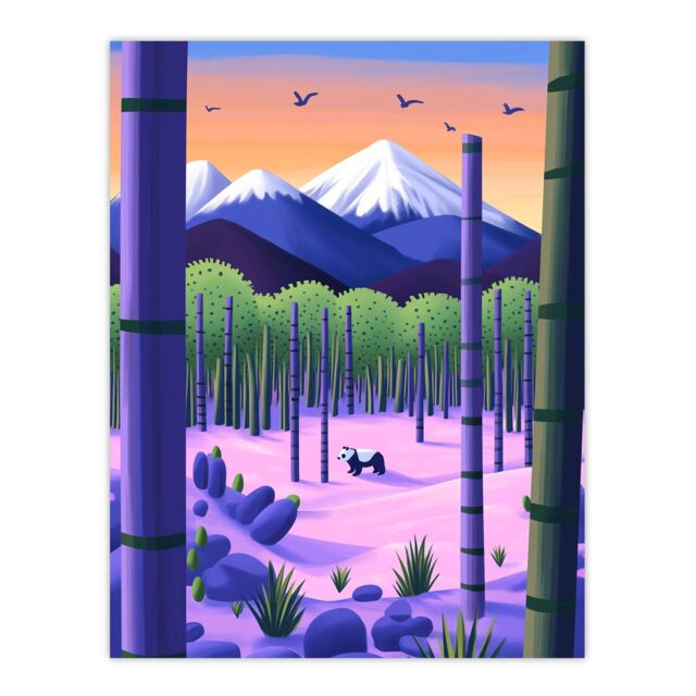 "Artery8 Panda Bear Bamboo Forest Japan Mountain Landscape Wall Art Print - Size: W24"" x H32""" - image 1