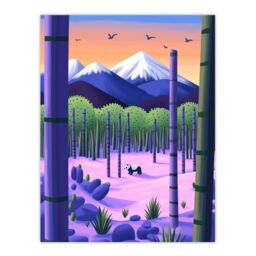 "Artery8 Panda Bear Bamboo Forest Japan Mountain Landscape Wall Art Print - Size: W24"" x H32""" - thumbnail 1