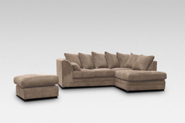 Snugg Furniture UK Limited (Right Hand) Milo Jumbo Cord Corner Sofa with Footstool in Light Beige - image 1