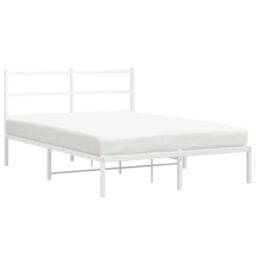 Berkfield Home Metal Bed Frame without Mattress with Headboard White 135x190cm - Size: 135x190 cm - thumbnail 4