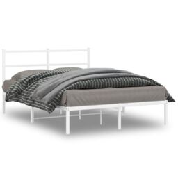 Berkfield Home Metal Bed Frame without Mattress with Headboard White 135x190cm - Size: 135x190 cm - thumbnail 1