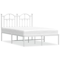 Berkfield Home Metal Bed Frame with Headboard White 120x190 cm Small Double - thumbnail 2