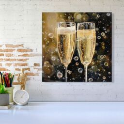 "Warren Reed - Designer Splashart Bubbly Champagne Flues Canvas in Yellow - Size: W16"" x H16""" - thumbnail 1