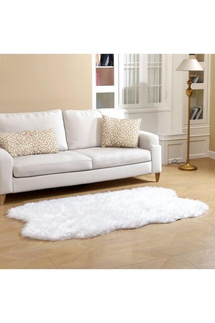 H&O Direct Irregular Shaped Super Soft Shaggy Area Rug in White - Size: 110 cm x 180 cm - image 1