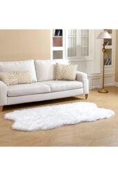 H&O Direct Irregular Shaped Super Soft Shaggy Area Rug in White - Size: 110 cm x 180 cm - thumbnail 1