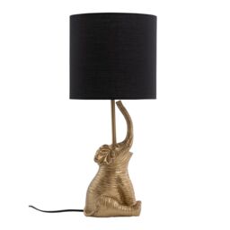 First Choice Lighting Elephant - Gold Resin Table Lamp With Black Fabric Shade - thumbnail 1