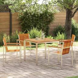 Berkfield Home Stunning 5 Piece Garden Dining Set Solid Wood Acacia in Brown - thumbnail 2