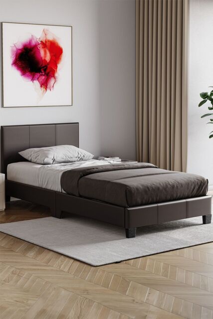 Home Discount Vida Designs Lisbon Single Faux Leather Bed Frame UKFR Fabric Storage in Brown - image 1