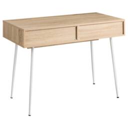 Wyld and Coco Office Desk Light Brown Wood-Effect Top with Two White Drawers - thumbnail 7
