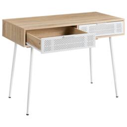 Wyld and Coco Office Desk Light Brown Wood-Effect Top with Two White Drawers - thumbnail 5