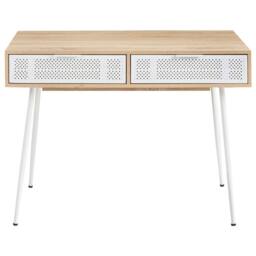 Wyld and Coco Office Desk Light Brown Wood-Effect Top with Two White Drawers - thumbnail 4