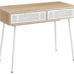 Wyld and Coco Office Desk Light Brown Wood-Effect Top with Two White Drawers - thumbnail 2