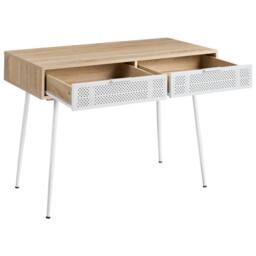 Wyld and Coco Office Desk Light Brown Wood-Effect Top with Two White Drawers - thumbnail 6