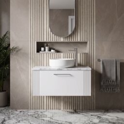 Balterley 1 Drawer Wall Hung Vanity Unit Marble Laminate Worktop, White 800mm - thumbnail 8