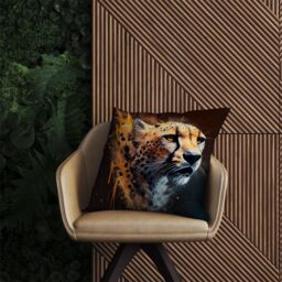 Warren Reed - Designer Cheetah Face Splashart Dark Background Outdoor Cushion in Yellow - Size: 60 cm x 60 cm - thumbnail 2