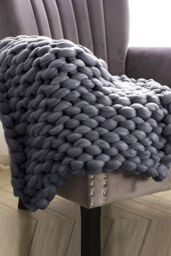 Living and Home 60 x 60cm Chunky Knit Throw Blanket in Mid Grey - Size: 60 x 60 cm - thumbnail 1