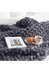 Living and Home 60 x 60cm Chunky Knit Throw Blanket in Mid Grey - Size: 60 x 60 cm - thumbnail 4