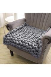 Living and Home 60 x 60cm Chunky Knit Throw Blanket in Mid Grey - Size: 60 x 60 cm - thumbnail 3