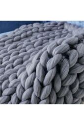 Living and Home 60 x 60cm Chunky Knit Throw Blanket in Mid Grey - Size: 60 x 60 cm - thumbnail 5