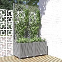 Berkfield Home Garden Planter with Trellis Light Grey 80x40x136 cm PP - Size: 80 x 40 x 136 cm - thumbnail 2