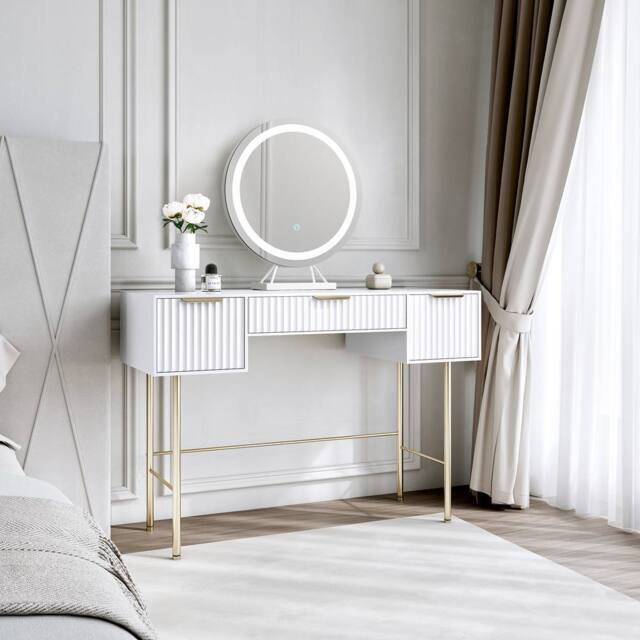 CARME HOME Lara White Dressing Table with Lillia LED Mirror (White Base) - image 1