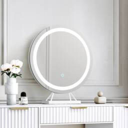 CARME HOME Lara White Dressing Table with Lillia LED Mirror (White Base) - thumbnail 4