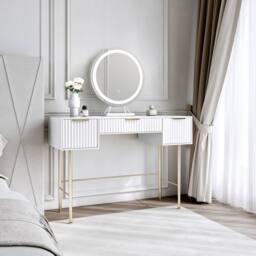 CARME HOME Lara White Dressing Table with Lillia LED Mirror (White Base) - thumbnail 1