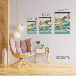 "Artery8 Togetsu Bridge In Arashiyama Canvas Japanese Wall Art in Blue - Size: W18"" x H24""" - thumbnail 4