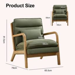 KORVIXA Accent Chair Wingback Armchair with Wood Frame for Living Room in Green - Size: 50 cm x 70 cm - thumbnail 2