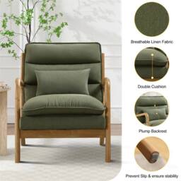 KORVIXA Accent Chair Wingback Armchair with Wood Frame for Living Room in Green - Size: 50 cm x 70 cm - thumbnail 5