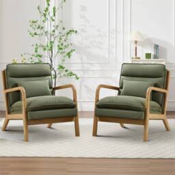 KORVIXA Accent Chair Wingback Armchair with Wood Frame for Living Room in Green - Size: 50 cm x 70 cm - thumbnail 3