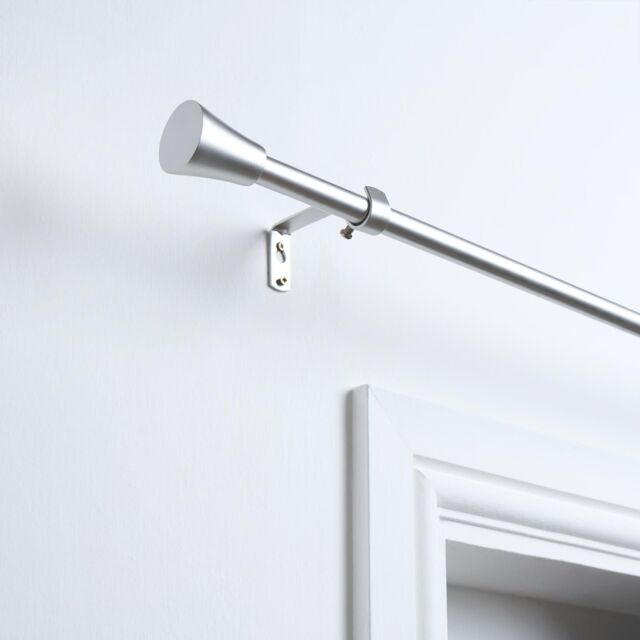 OHS Curtain Pole Extendable 16mm Metal Finnials Trumpet End Rings Rod Fittings in Grey - Size: 120 cm - image 1
