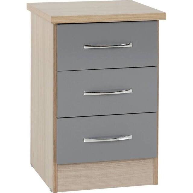 FORGEVIO Grey Gloss 3 Drawer Bedside Chest Storage Shelf - image 1