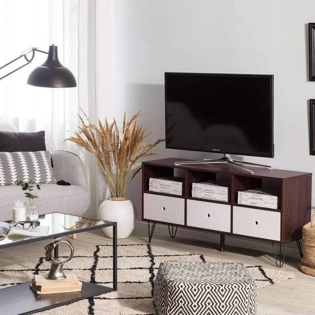 Wyld and Coco Modern 2 Tone TV Stand Dark Brown and White 3 Drawers - image 1