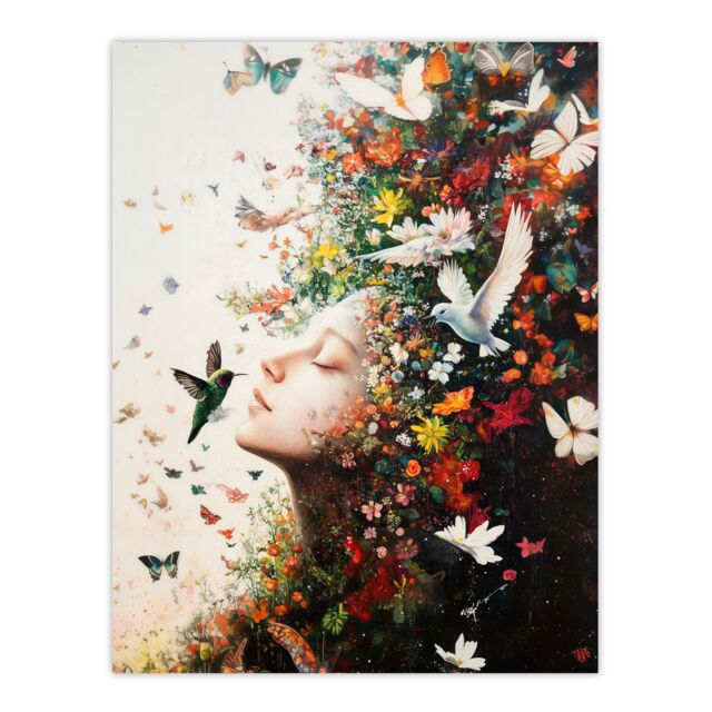 "Artery8 Mother Nature Birds Butterflies Colourful Flowers Wall Art Print - Size: W24"" x H32""" - image 1