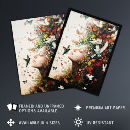 "Artery8 Mother Nature Birds Butterflies Colourful Flowers Wall Art Print - Size: W24"" x H32""" - thumbnail 2
