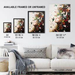 "Artery8 Mother Nature Birds Butterflies Colourful Flowers Wall Art Print - Size: W24"" x H32""" - thumbnail 3