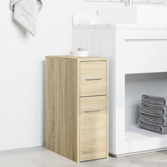 Berkfield Home Narrow Bathroom Cupboard with Wheels Sonoma Oak Engineered Wood in Light Tan - image 1