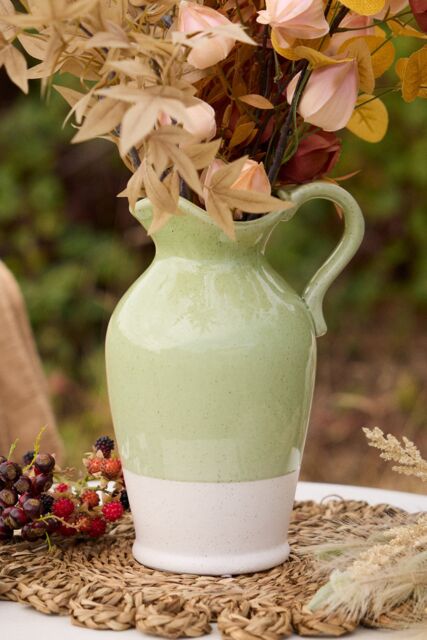 Dibor Sage Green & White Two Tone Table Decoration Pitcher Jug Flower Vase - Size: Large - image 1