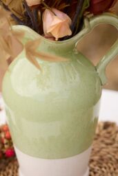 Dibor Sage Green & White Two Tone Table Decoration Pitcher Jug Flower Vase - Size: Large - thumbnail 2