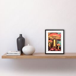 "Artery8 Wall Art Print Red Mushroom Fungi Pink Blue Bright Psychedelic Nature Kitchen Artwork Framed 9X7 Inch in Black - Size: W7"" x H9""" - thumbnail 2